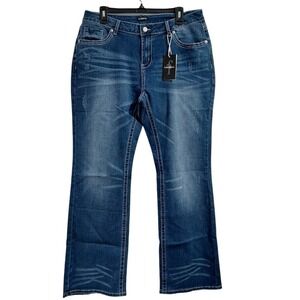 Flamingals Women's Jeans Bootcut Dark BLUE Wash Distressed Size 2XL